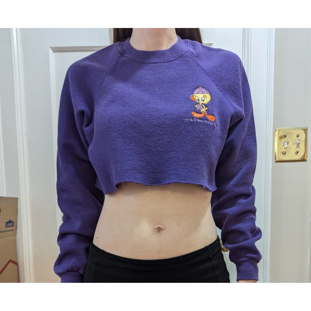 VTG USA Made Homemade Tweety Bird Womens‎ Crop Top XL Purple Sexy Hip Hop 90s